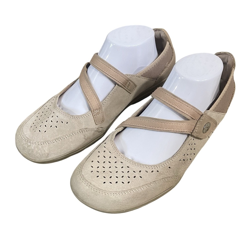 Earth Spirit Womens 11 Tan Suede Floral‎ Mary Jane Baller Flats Comfort